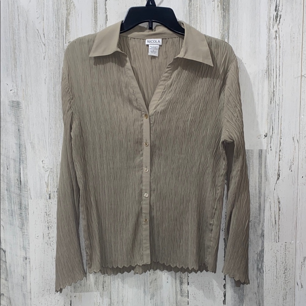 Nicola Taupe Button-Up Women's Top